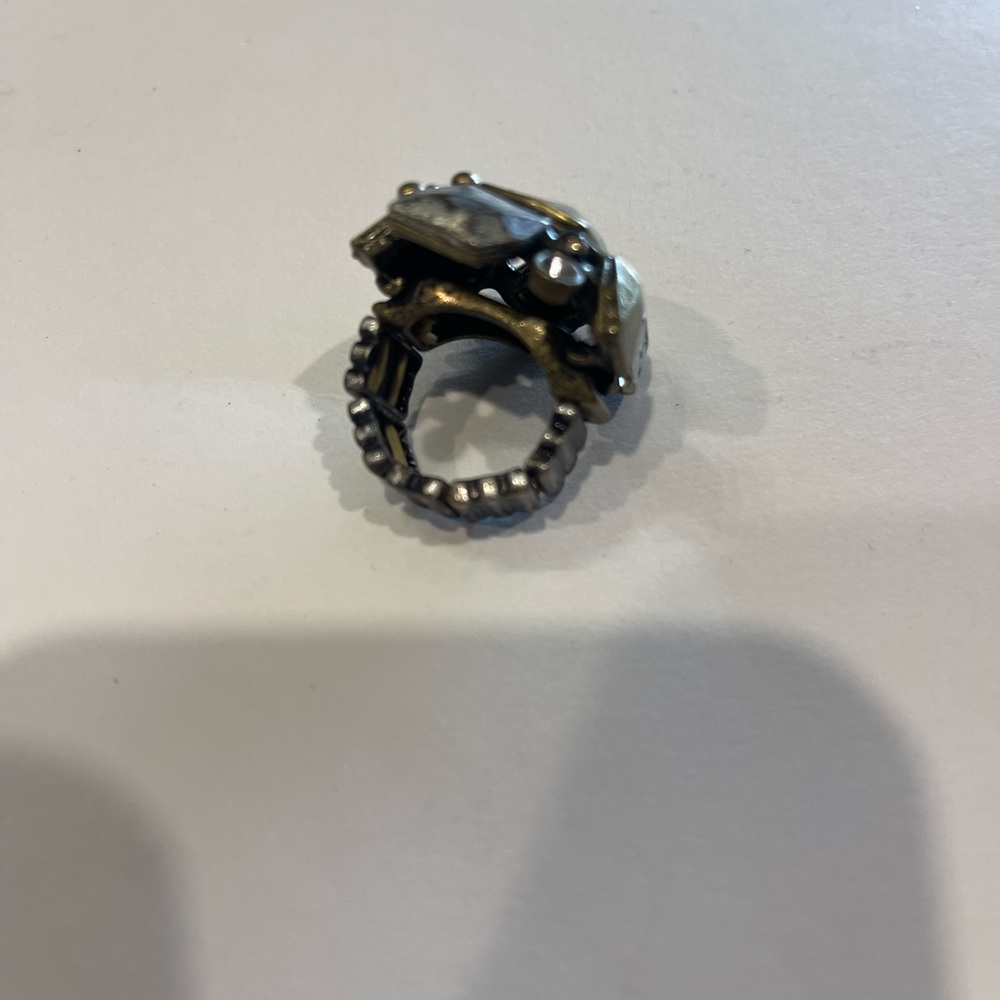 Gold Silver Geometric Statement Stretch Ring Vint… - image 5